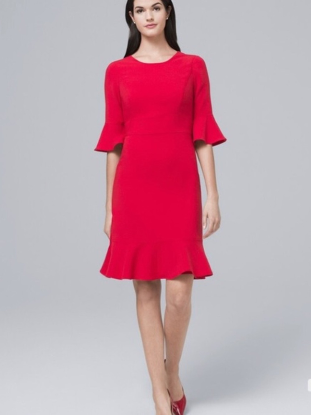 White House Black Market Red Dress With Flared Sleeves and Hem (US 4 / Small)